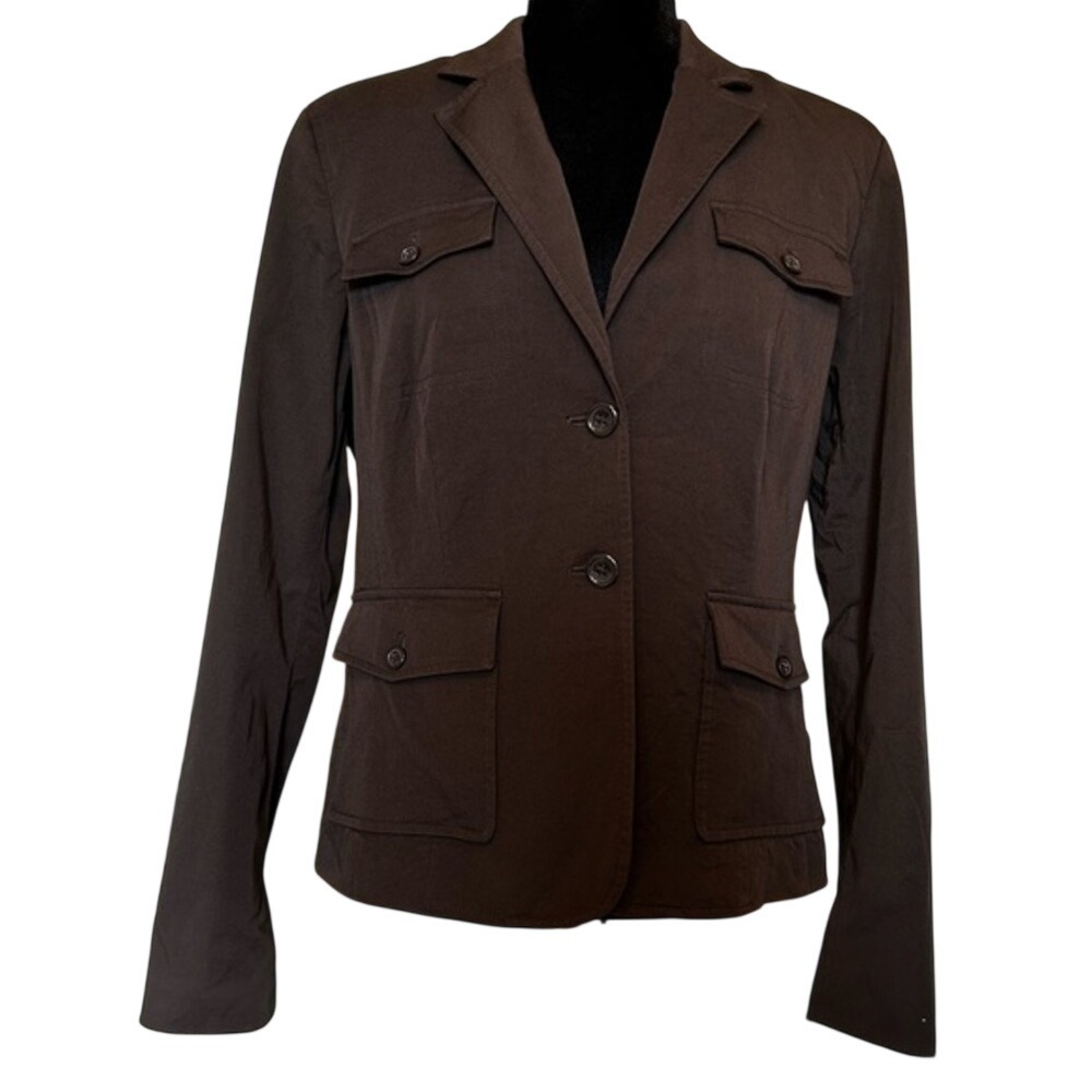 Body by Victoria Brown Cotton Stretch Utility Blazer Jacket Size 12
